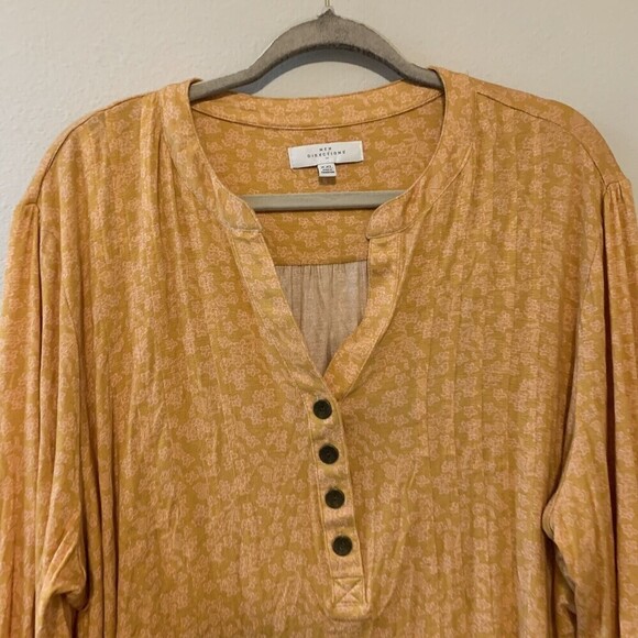 New Directions Women Plus Size XXL Yellow Multicolor Floral Print Stretch Blouse - Picture 2 of 6